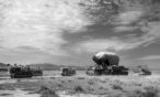 Historic photo of transporting the nuclear bomb at Los Alamos