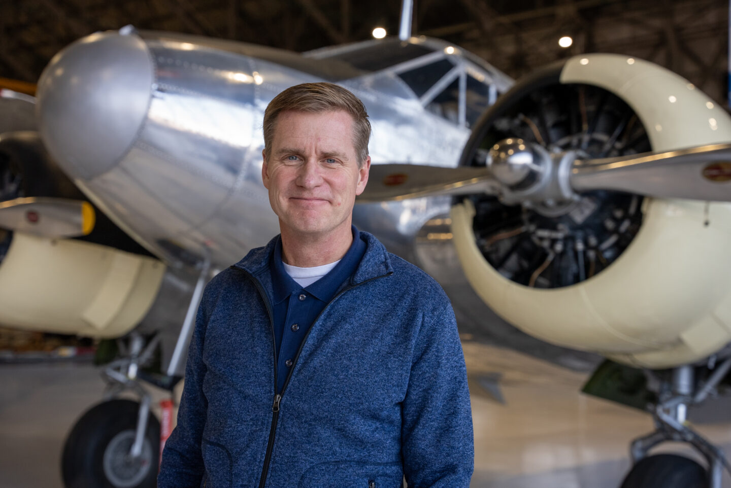 Steve Bates in front of the B-18 at the Air & Space Museum