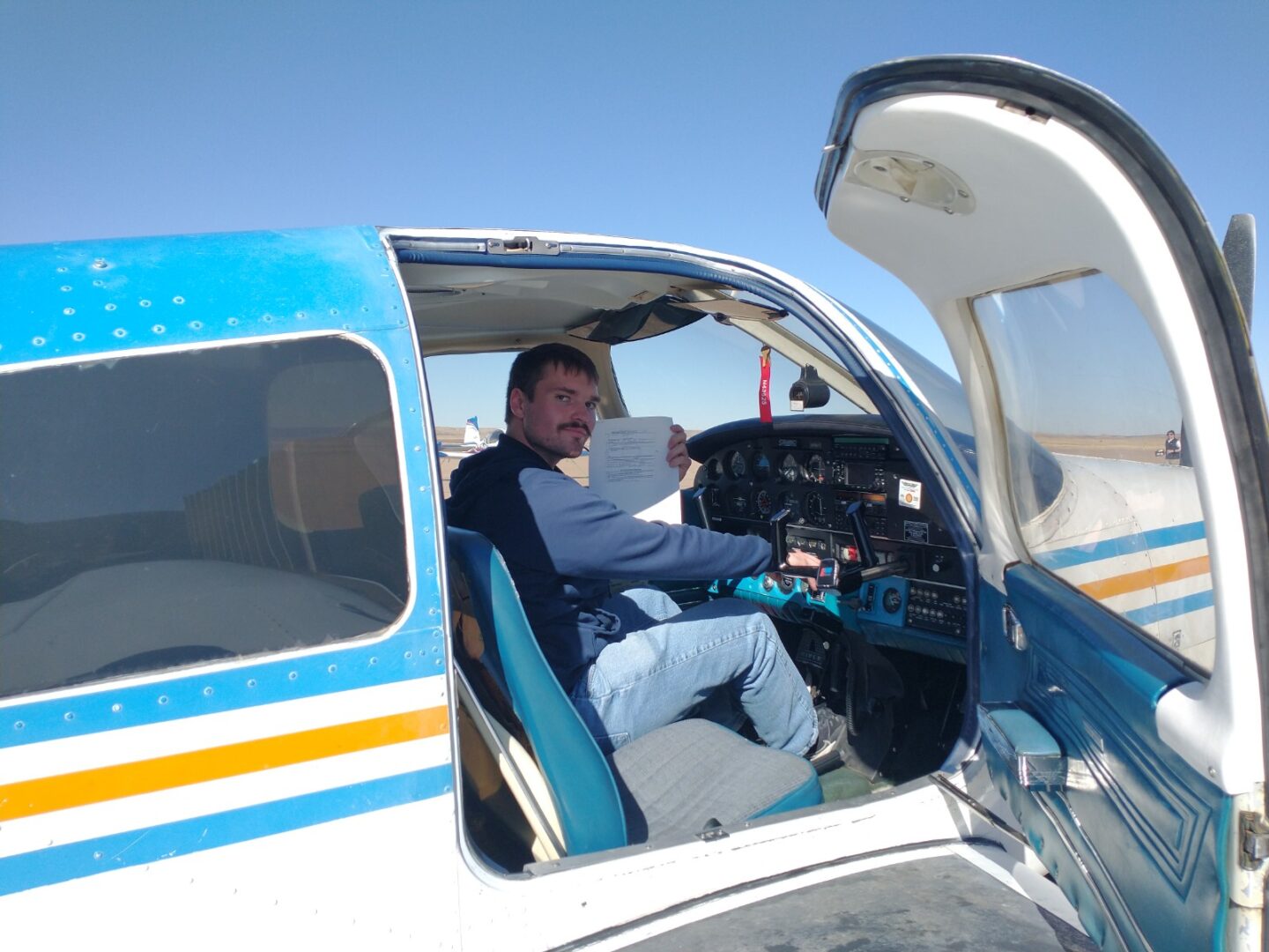 Flight Scholarships student Kyle Wren in an airplane