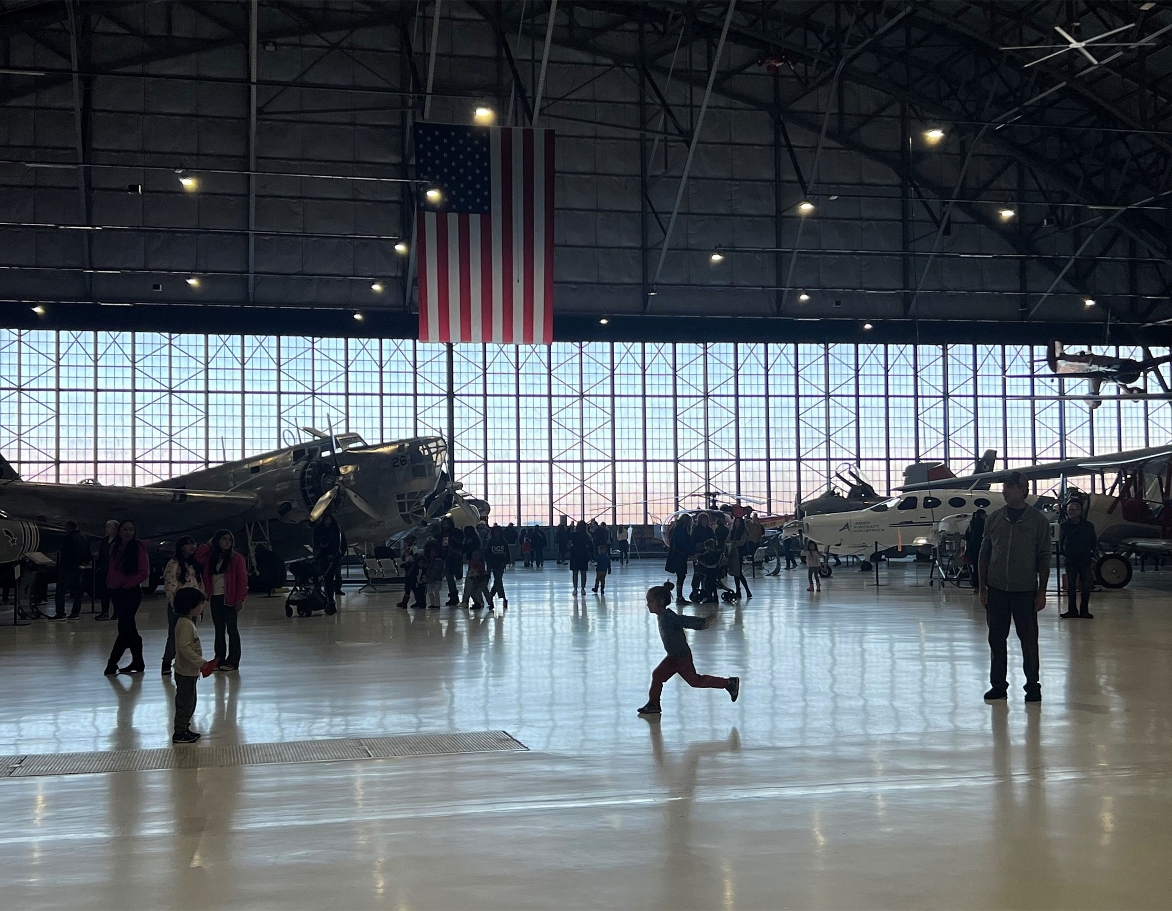 Families in the hangar at the Air & Space Museum