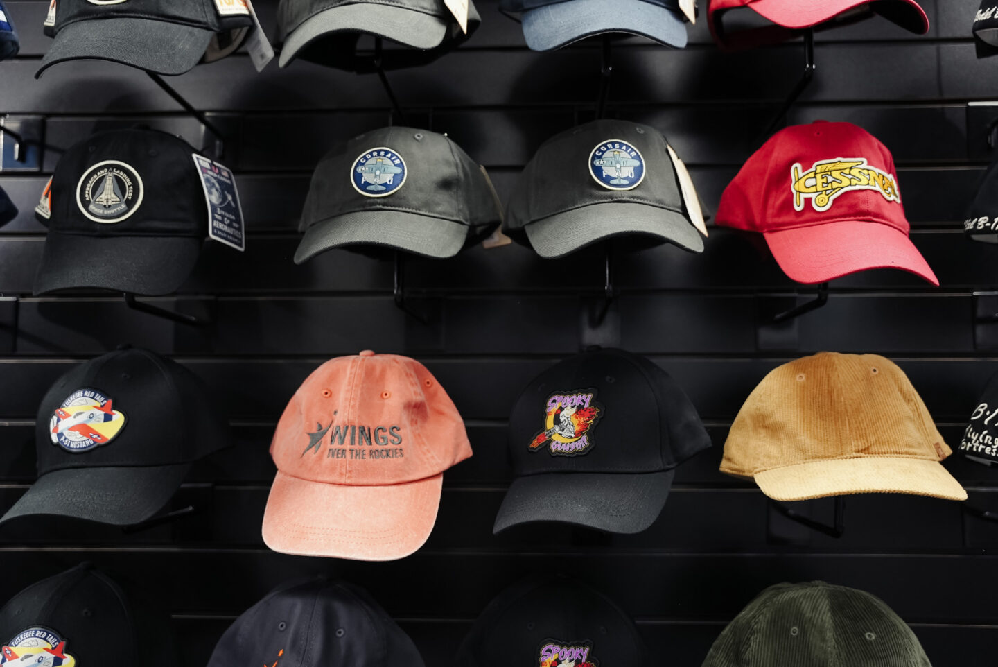 Baseball hats for sale in the museum store