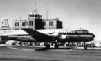 Stapleton Airport, Denver, Colorado, United Airlines DC-6 “Mainliner 300 NC37508” is on the tarmac. Credit: Denver Public Library Special Collections, Z-117