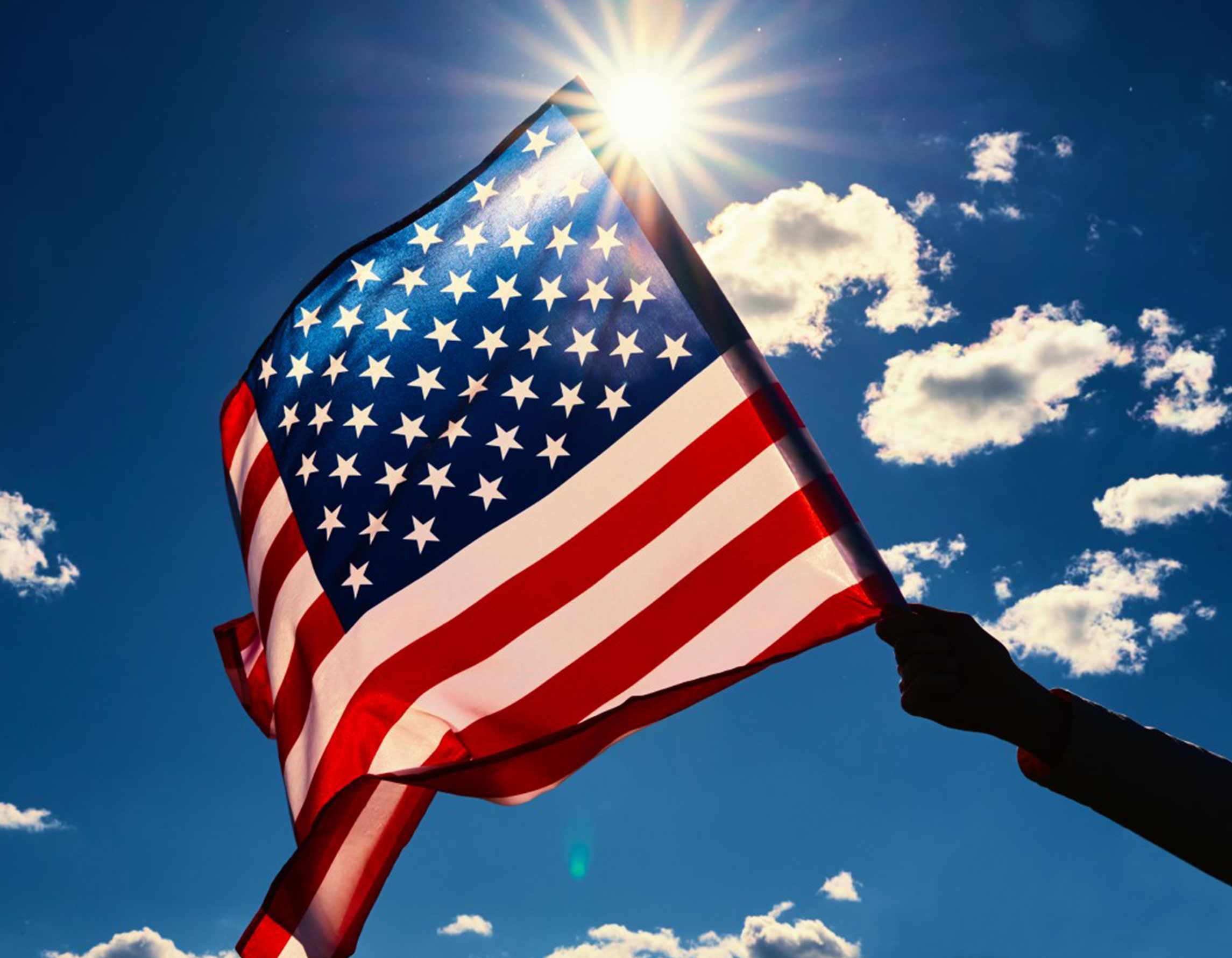 American flag with sunburst