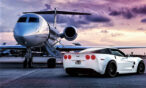 Corvette and jet on runway