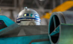 R2-D2, a droid from the Star Wars franchise, sits in X-Wing Starfighter replica on display in the museum.
